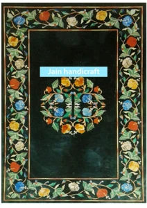 3'x2' malachite inlay stone black marble table top coffee corner center dining - Picture 1 of 4