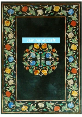 3'x2' malachite inlay stone black marble table top coffee corner center dining - Image 1 of 4