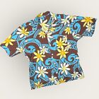 Vtg Handmade mens Hawaiian shirt brown turquoise floral  Yellow L/XL cotton SEE