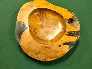 Vintage Large Hand-Crafted Teak Burl Wood Root Ball Bowl w/ Epoxy Filler 20"x5" - Picture 1 of 20