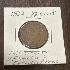 1832 Philadelphia Mint Copper Classic Head Half Cent - Picture 1 of 3