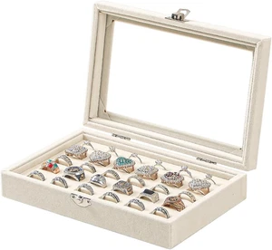 Ring Holder Organizer Box,Jewelry Ring Display Case, Earring Necklace Storage Tr - Picture 1 of 12
