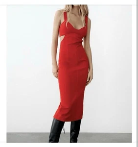 Women's size M 'ZARA' Gorgeous scarlet red cutout midi dress - AS NEW - Picture 1 of 9