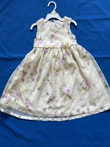 Spring Dress Girls Size 5T Long Sleeveless Yellow Lavender Floral Sheer Overlay - Picture 1 of 9