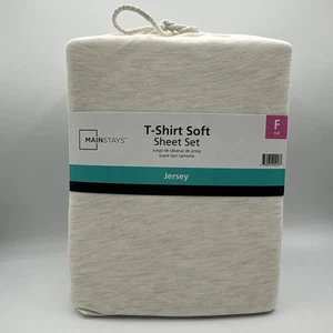 Full 4 Piece T-Shirt Soft Jersey Sheet Set Stretchy Cream Tan Comfy Main Stays - Picture 1 of 9