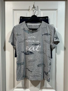 Kid’s Unisex Blue and Gray Pajama Shorts Set (Whale/Shark Theme), Size: Medium - Picture 1 of 17