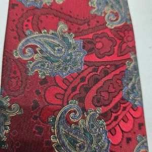 Vintage Countess Mara Red Blue Paisley Mens Neck Tie Embroidered Silk USA Made - Picture 1 of 3
