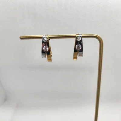 Pendientes de aro de acero inoxidable circonita cúbica tono dorado Foto 1 de 4