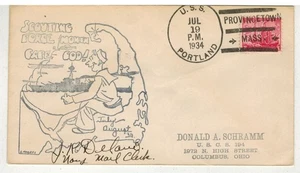 1934 USS PORTLAND SCOUTING FORCE MONTH PROVINCETOWN MASS SIGNED NAVY MAIL CLERK - Picture 1 of 2