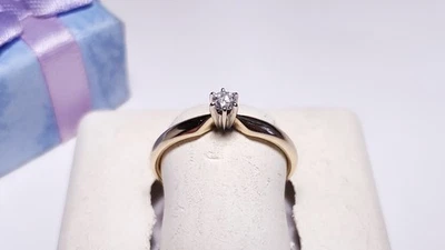 Estate .10ct Natural Rd Diamond Solitaire 6prong 14Kt 2Tone Engagement Ring22522 - Image 1 of 4