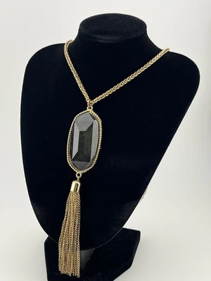 Collar Kendra Scott Estilo Negro Facetado Colgante Borla Lariat Tono Dorado 30 pulgadas Foto 1 de 4