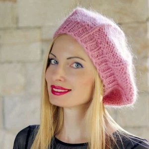 SuperTanya mohair beret elegant beanie hat hand knitted fuzzy hat, one size - Picture 1 of 49