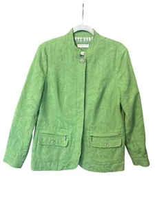 Coldwater Creek Jacquard Jacket Womens Sz 10 Green Lined Cotton Pockets Zipper - Picture 1 of 11