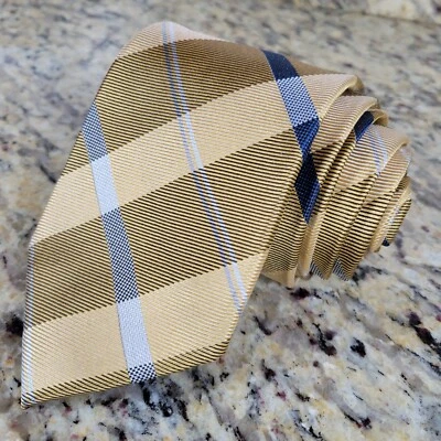 Corbata de negocios clásica 100 % seda a cuadros azul dorado Club Room para hombre Foto 1 de 4