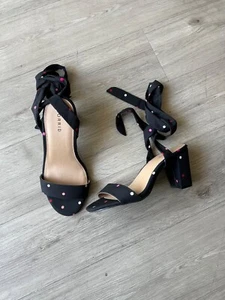 Torrid black polka dot lace up block heels size 8W NEW - Picture 1 of 5