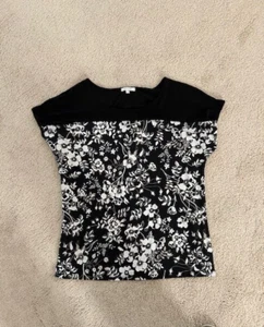 Womens Ava James L Black & white Floral Top Poly/Spandex Faux buttons-Back top - Picture 1 of 5