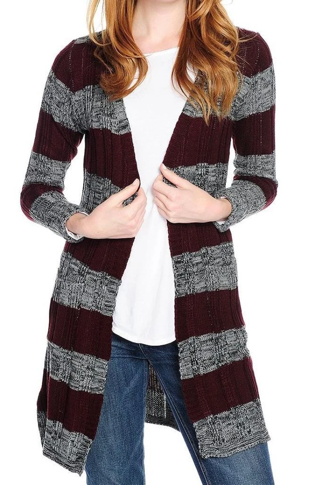 NUEVO - OSO Informals Suéter Acanalado Tejido Manga Larga Frente Abierto Cárdigan a Rayas 1X Foto 1 de 1