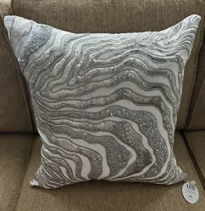 Callisto Cuscino Decorativo Casa Beige Argento Grigio Perline 22""x22"" NUOVO $300 - Foto 1 di 8