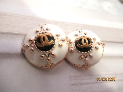 CHANEL 2 BUTTONS  24MM WHITE, GOLD tone, metal   THIS IS FOR 2 - Image 1 of 4