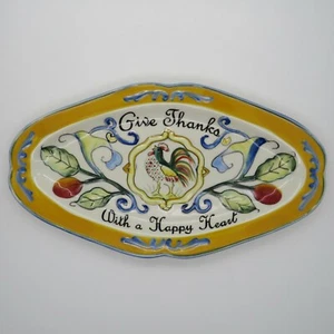 Fitz and Floyd Ricamo Porcelain "Give Thanks With a Happy Heart" Tray Rooster - Picture 1 of 4