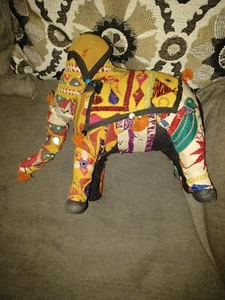 Vtg Unique Hand Woven Made In India Cotton Elephant With Mirrors Patches Beads - Picture 1 of 8