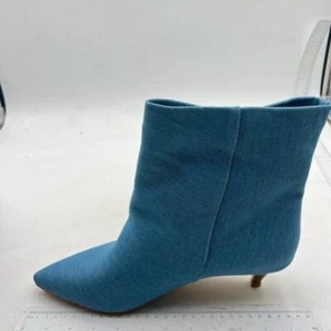 Women's Mid Thin Heel Zip Ankle Boots Pointed Toe Comfort Walking Blue Booties - Picture 1 of 7