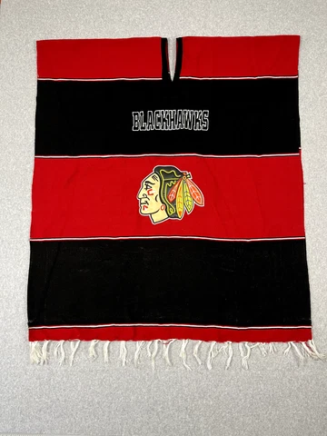 NHL Chicago Blackhawks Hockey Poncho Sweater Wool Blend Fabric Heavy Blanket Cover