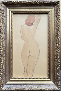 Gemälde Zeichnung Raiser D'Aquarell Auf Papier - Akt Frau Rückseite - Picture 1 of 2