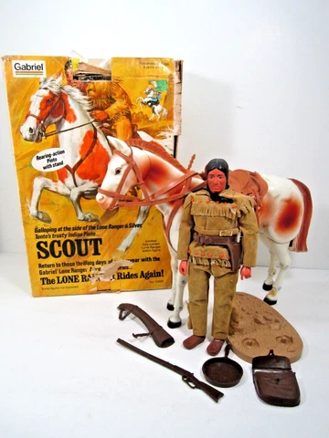 Vintage Marx Hubley Gabriel Lone Ranger Tonto & Scout Horse in Box Cover