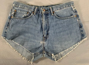 Levi's 505 Cutoff Shorts 34 High Rise Medium Wash Distressed Frayed Hem Denim - Picture 1 of 10