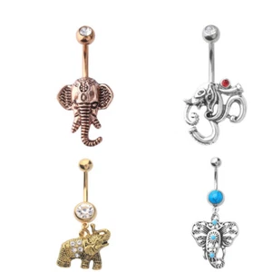 4 - 14 GA 3/8" Lucky Hugh Elephant Gold IP Belly Button Navel Dangle Ring B633 - Picture 1 of 8
