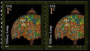 US - 2003 - 1 Cent Tiffany Lamp Coil Issue # 3758 Plate Number Pair F-VF Nice - Picture 1 of 1
