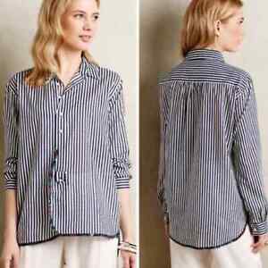 Holding Horses Anthropologie Striped Button Down Shirt Medium Floral Navy A3