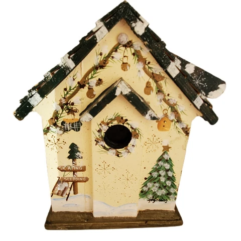 Kathy Hatch Wood Decorative Birdhouse Utensil and Napkin Holder Christmas Winter Cover