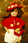 Antique BLEUETTE Doll's -VINTAGE 1980’s Cotton KNIT CAPE, PURSE, HAT- NO DOLL
