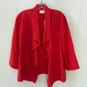 New CHICO'S Sz 2 (L) Watermelon Fizz Rayon Nylon Drape Front Jacket - Picture 1 of 5