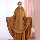 2 Piece Muslim Women Overhead Hijab Khimar Kaftan Prayer Dress Set Robe Burqa
