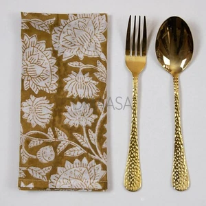 Brown Floral Mud Resist Organic Reusable Block Print Napkin Soft Cotton - Picture 1 of 6