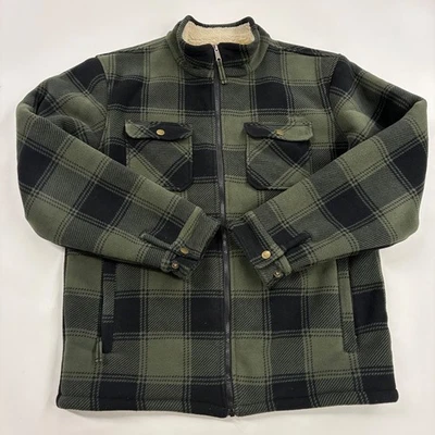 Cabela's Adult Collared Green Plaid Sherpa Lined Full Zip Jacket Size XL Tall - Image 1 of 4