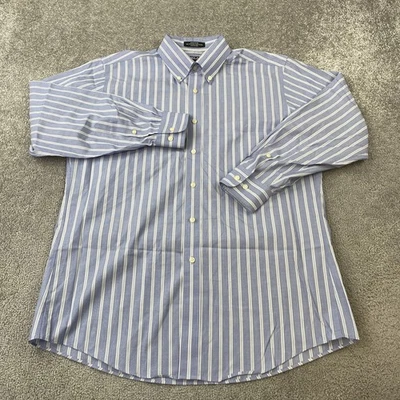 Camisa con botones Kirkland Signature para hombre 15,5 32 azul blanco a rayas Foto 1 de 4