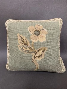 Mayflower Pillow Floral Neutral Wool Embroidery Cotton Feather Pillow 10 X 10 - Picture 1 of 12