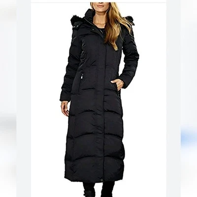 1 Abrigo acolchado negro largo acolchado Madison Luxe Wear largo cálido talla pequeña Foto 1 de 4