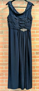 Alex Evenings Navy Blue Formal Gown Dress Cowl Neck Bodice Maxi, Women 18, Beads - Picture 1 of 20