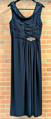 Alex Evenings Navy Blue Formal Gown Dress Cowl Neck Bodice Maxi, Women 18, Beads - Image 1 of 4