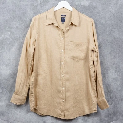 Camisa GAP 100 % Lino Calce Relajado Abotonada Neutra Básica Biscotti Bronceado Para Hombres M Foto 1 de 4