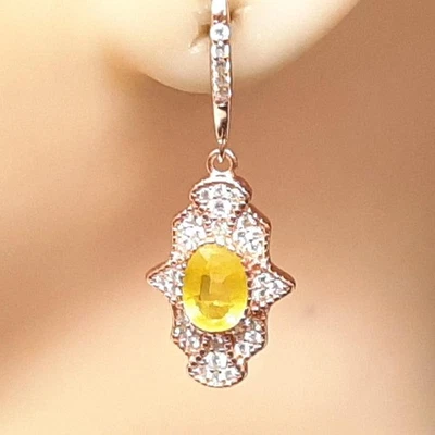 World Class 2.10ctw Canary & White Sapphire 14K Rose Gold 925 Silver Earrings - Image 1 of 4