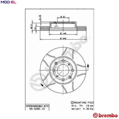 2x BRAKE DISC 09.5285.75 FOR HONDA INTEGRA/SJ/VI CIVIC/Hatchback/MK BALLADE 1.4L - Image 1 of 4