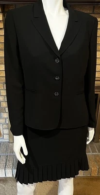 Tahari Black 2 Piece Skirt Suit Pleat Hem Size 14P - Image 1 of 4