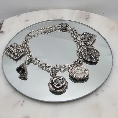 Pulseira feminina Harley-Davidson prata esterlina 925 berloque motocicleta Harley Diva - Imagem 1 de 4