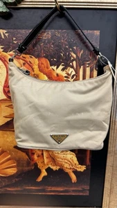 Authentic PRADA Vintage Nylon Tessuto Shoulder Hand Bag Purse Beige - Picture 1 of 12